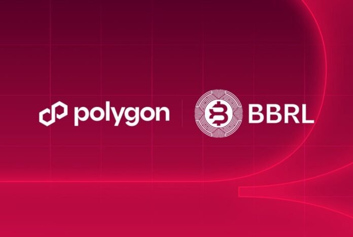 Representação digital da stablecoin BBRL integrada à rede Polygon sobre fundo tecnológico
