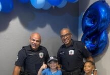 GCM Barueri inspira festa de aniversário de 8 anos no Engenho Novo Pequeno Enzo fardado ao lado de agentes da GCM Barueri em sua festa.