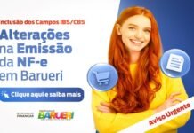 NF-e Barueri: Novo Layout v4.0 prepara empresas para os campos da Reforma Tributária Interface do sistema de nota fiscal eletrônica de Barueri com destaque para campos de IBS e CBS