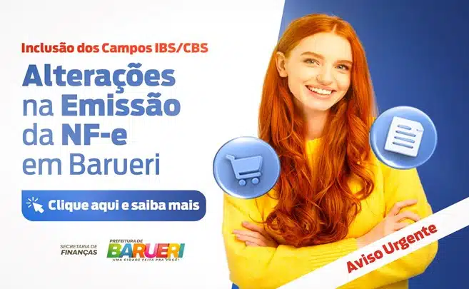 Interface do sistema de nota fiscal eletrônica de Barueri com destaque para campos de IBS e CBS